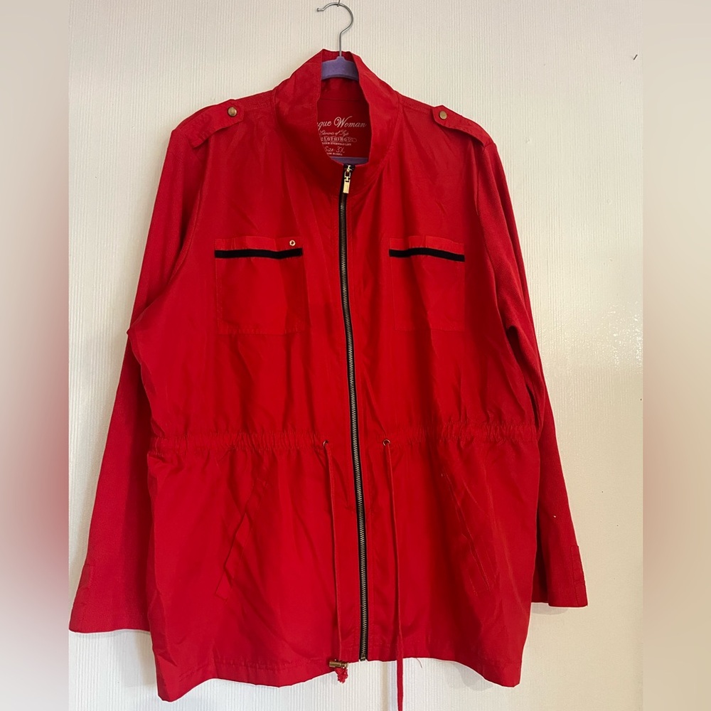 Onque Woman Vibrant Red Jacket with Black Trim